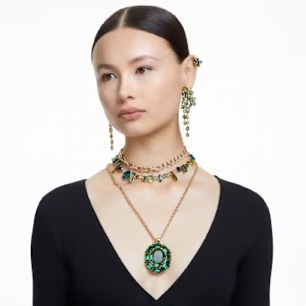 Swarovski Gemma Elegant Green and Gold Necklace